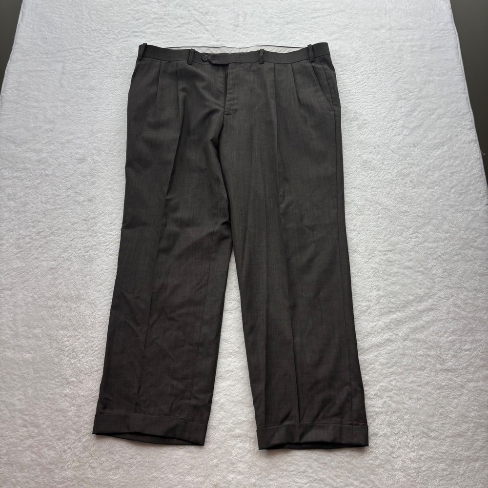 Lauren Ralph Lauren Mens 40x30 Wool Pleated Cuffed Dress Pants Charcoal Brown